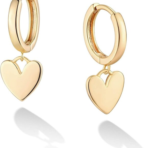Gold Dainty Dangle Hoop Earrings for Women Small Huggie Hoop with Cubic Zirconia - Picture 1 of 7
